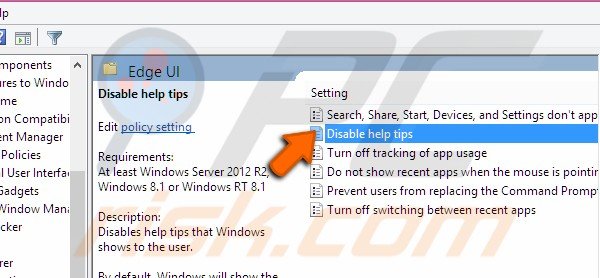 Clicking on Disable help tips