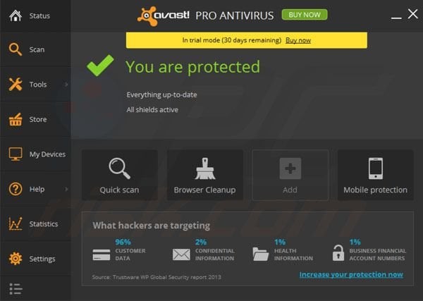 avast! Pro Antivirus 2014 main window