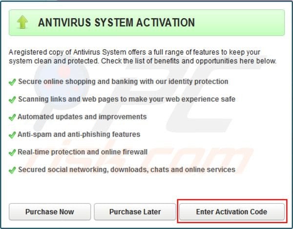 Antivirus System enter activation code
