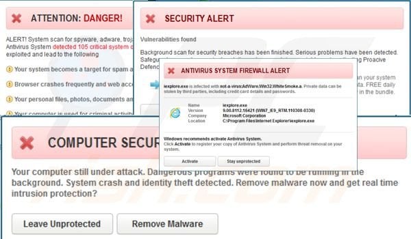 Antivirus System fake security warning messages