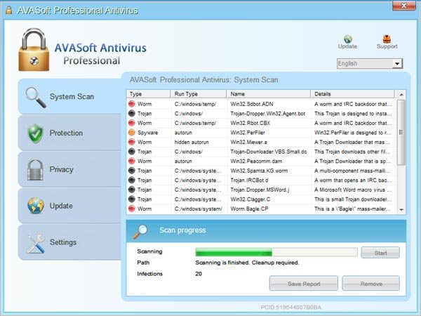 AVASoft Antivirus Professional changes interface color after registration