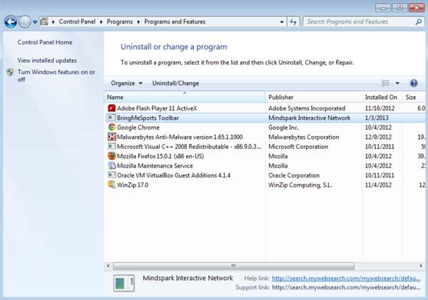 bring me sports toolbar uninstall