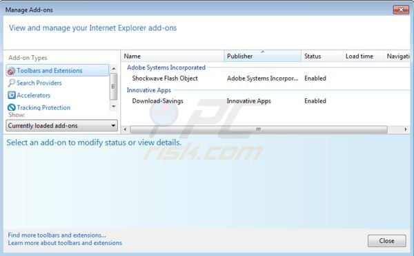 Download Savings removal from Internet Explorer