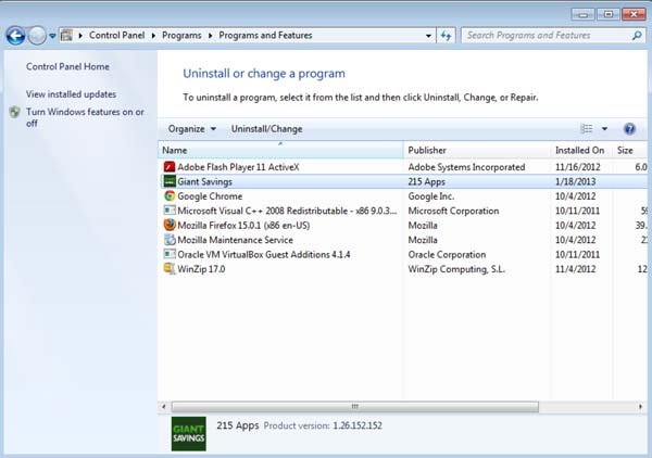 Giant Savings adware uninstall