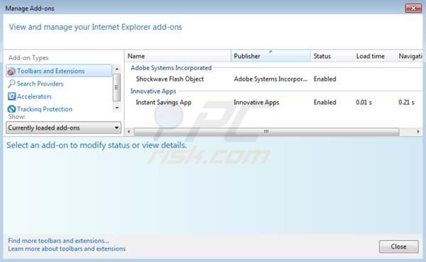Instant Savings App removal from Inernet Explorer