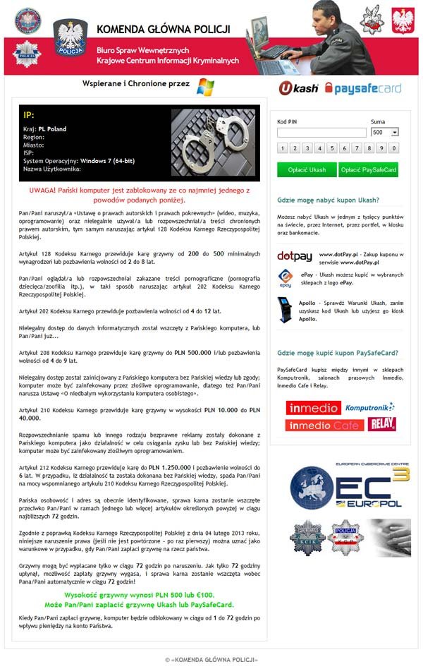 Komenda Glowna Policji Ukash virus