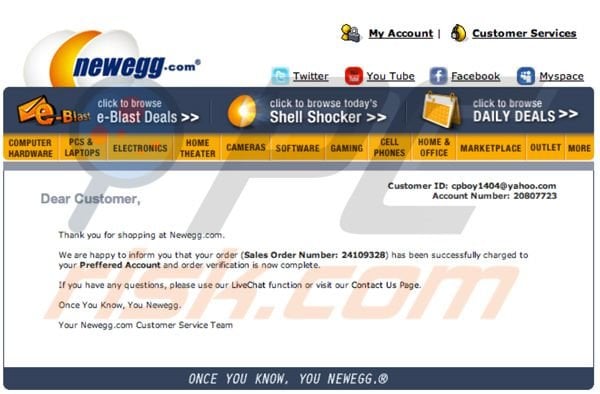 newegg spam campaign leading to malware