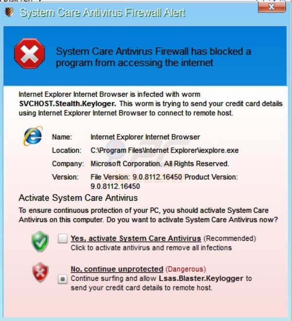 System Care Antivirus fake firewall alert