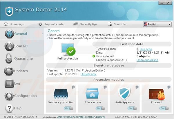 System Doctor 2014 using ClamAV virus definition database