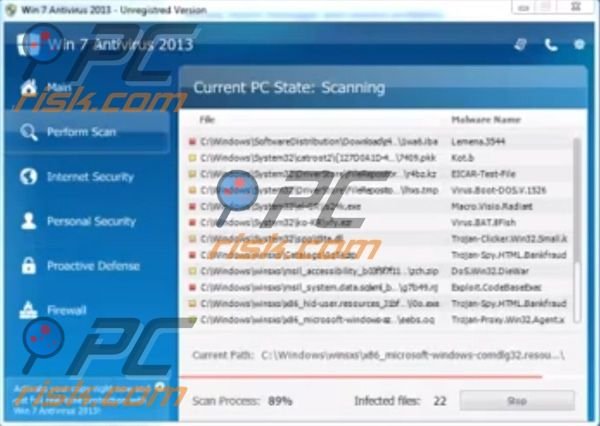 Win 7 Antivirus 2013 - rogue antivirus program variant