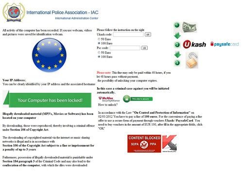 international police association screen locker scam