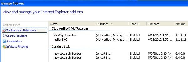 my way search toolbar uninstall from internet explorer