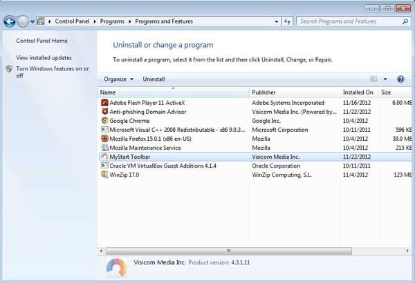 mystart toolbar uninstall