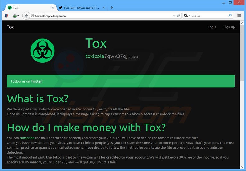 tox ransomware developers website