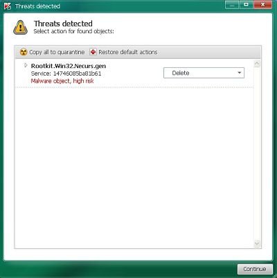 rootkit.win32.vecurs.gen removal screenshot