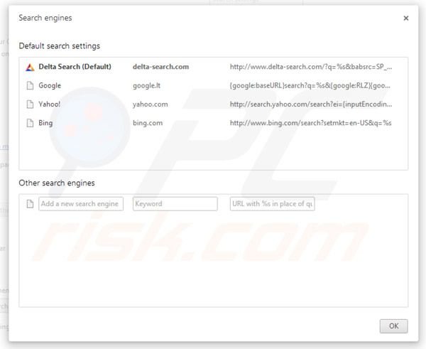 Delta Search default search engine in Google Chrome