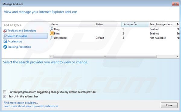 Dosearches removal from Intenret Explorer default search engine settings