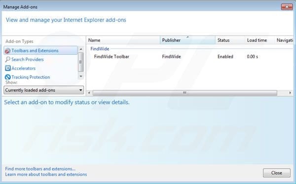 Removing search.findwide.com from Internet Explorer extensions