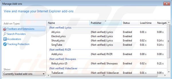 Lyrics virus removal from Internet Explorer step 2