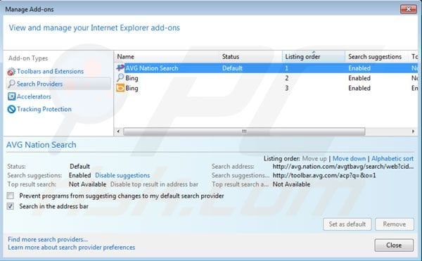 Nation search default search engine in Internet Explorer