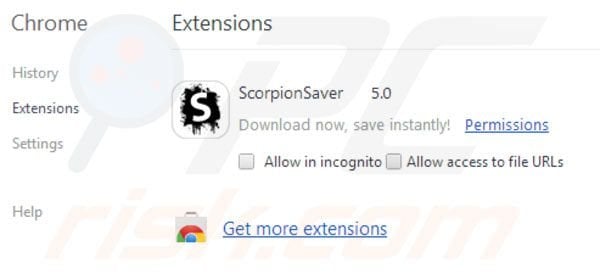 Scorpion Saver removal from Google Chrome extensions step 2