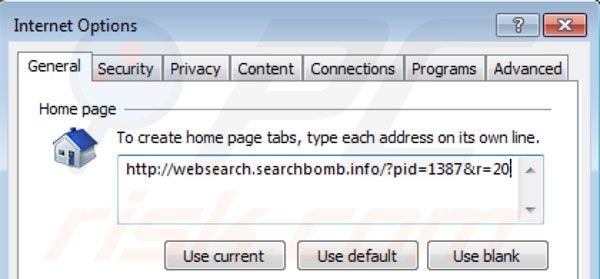 Removing websearch.searchbomb.info  from Internet Explorer homepage