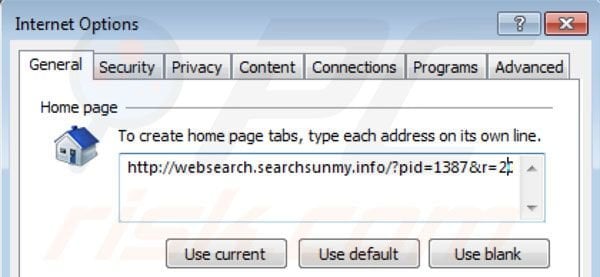 Removing Searchsunmy.info from Internet Explorer homepage