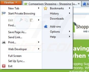 Removing Shopping suggestion from Mozilla Firefox step 1
