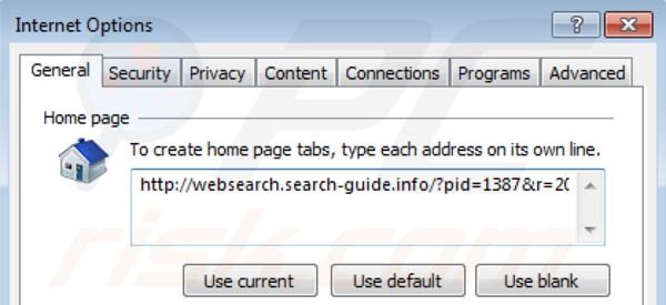 Websearch.search-guide.info removal from Internet Explorer homepage