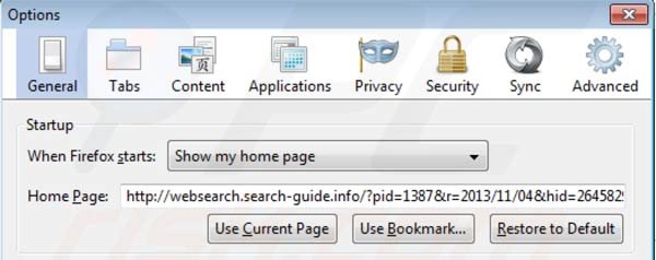 Websearch.search-guide.info removal from Mozilla Firefox homepage