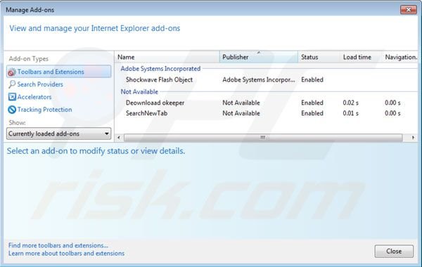 Websearch.wisesearch.info removal from Intenret Explorer extensions step 2