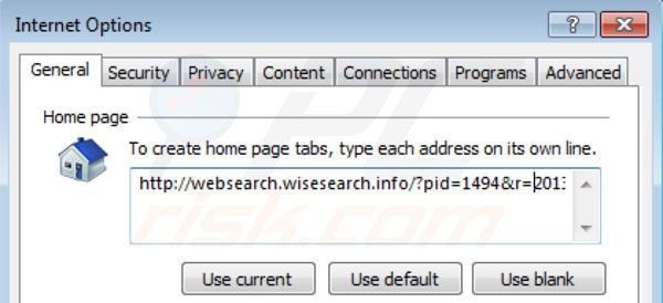 Websearch.wisesearch.info removal from Intenret Explorer homepage