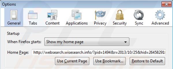 Websearch.wisesearch.info removal from Mozilla Firefox homepage
