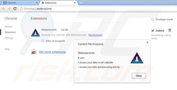 Removing Websteroids from Google Chrome step 2