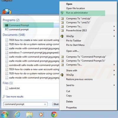 Removing Windows Premium Shield using command prompt step 1