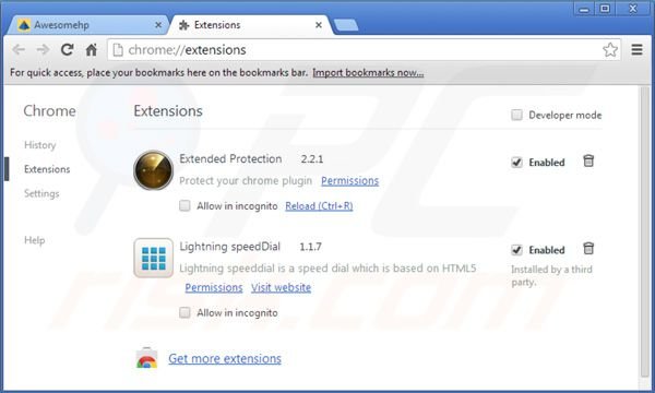 Removing awesomehp.com extensions from Google Chrome