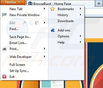 Removing BrowseBurst from Mozilla Firefox step 1