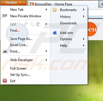 Removing BrowseDen ads from Mozilla Firefox step 1