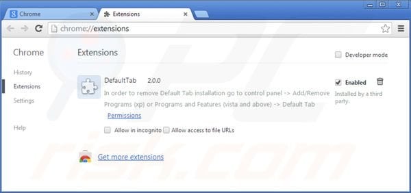 Removing default tab from Google Chrome extensions
