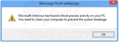 Fake Microsoft Antivirus pop-up