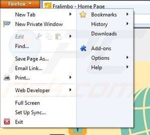 Removing Fralimbo Virus from Mozilla Firefox step 1