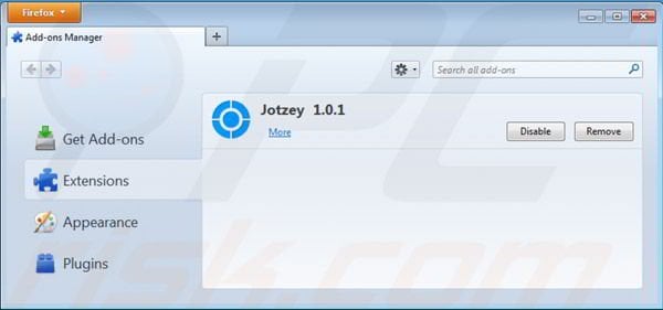 Removing Jotzey from Mozilla Firefox step 2