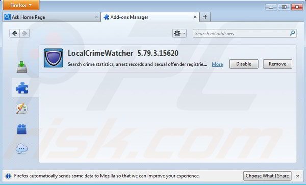 Removing LocalCrimeWatcher from Mozilla Firefox step 2