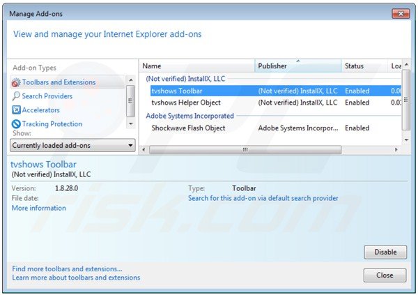Removing mefeedia toolbar from Internet Explorer extensions
