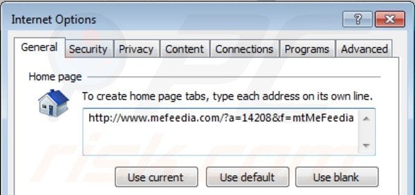 Removing mefeedia from Internet Explorer homepage