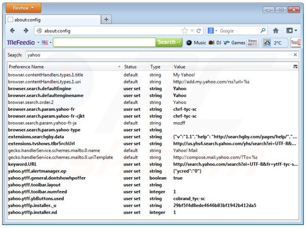 Removing mefeedia from Mozilla Firefox default search engine settings