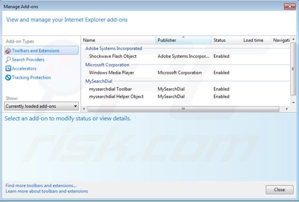 Removing Mysearchdial.com from Internet Explorer extensions