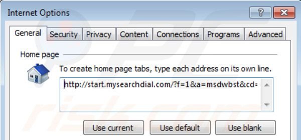 Removing mysearchdial.com from Internet Explorer homepage