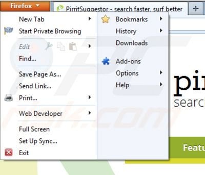 Removing Pirrit Suggestor from Mozilla Firefox step 1