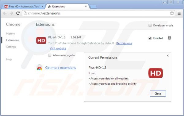 Removing plus-hd ads from Google Chrome step 2